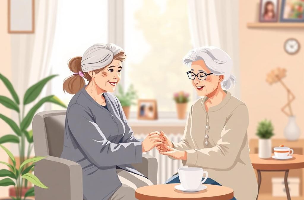 Caregiver providing companionship and support to a senior at home